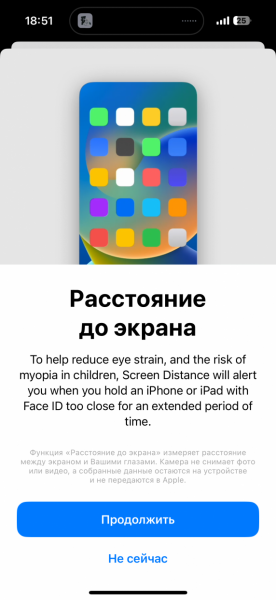 iOS 17 сообщит, если вы смотрите в экран айфона слишком близко1