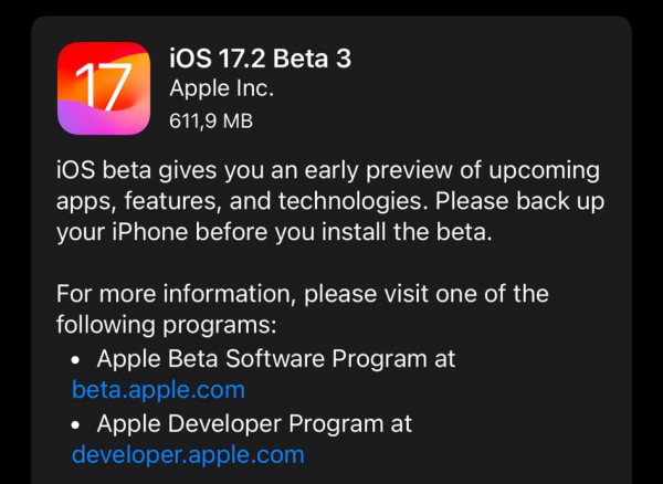 Вышла iOS 17.2 beta 3 для разработчиков1
