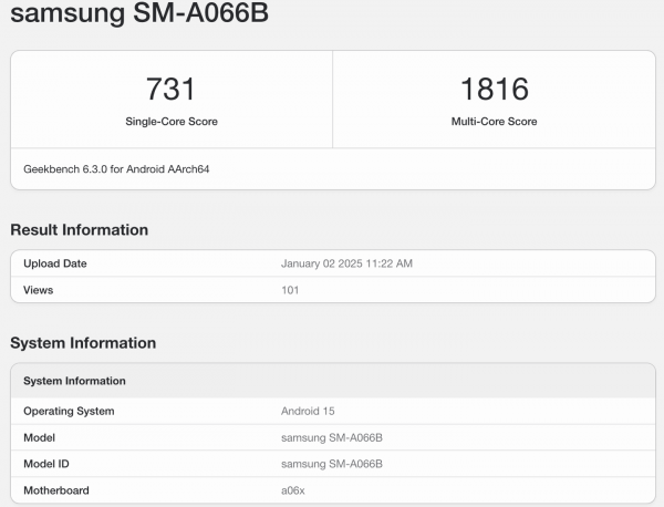 Galaxy A06 5G протестировали в Geekbench до анонса1
